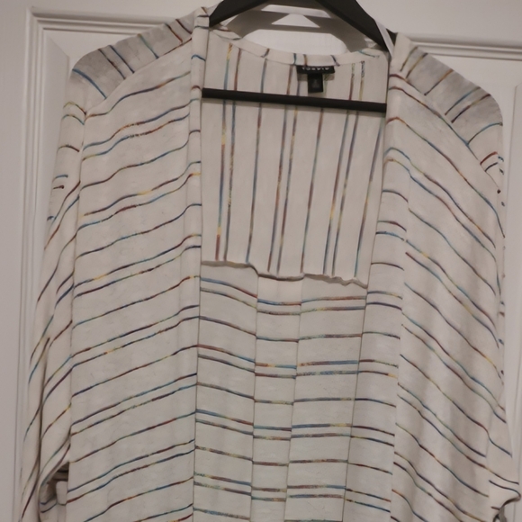 Torrid size 2 open front cardigan, multicolor stripes, cream, long, lightweight - Picture 1 of 8